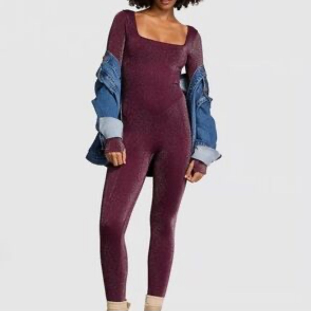 PINK Victoria's Secret Burgundy LONG-SLEEVE SQUARE NECK JUMPSUIT size XXL